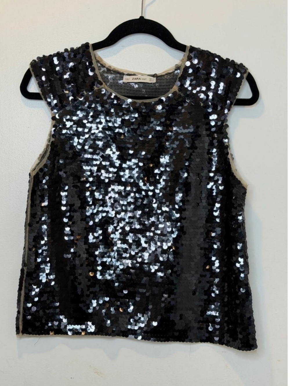 Zara Black Sequin Sleeveless Top Sz M